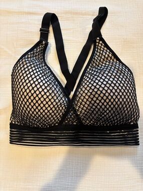 Victoria's Secret Black Fishnet Bralette with Striped Band
